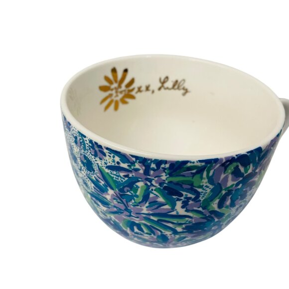 Lilly Pulitzer Ceramic Coffee Mug Floral 12 Oz Blue Green Gold Handle Accent 3 - Picture 5 of 9